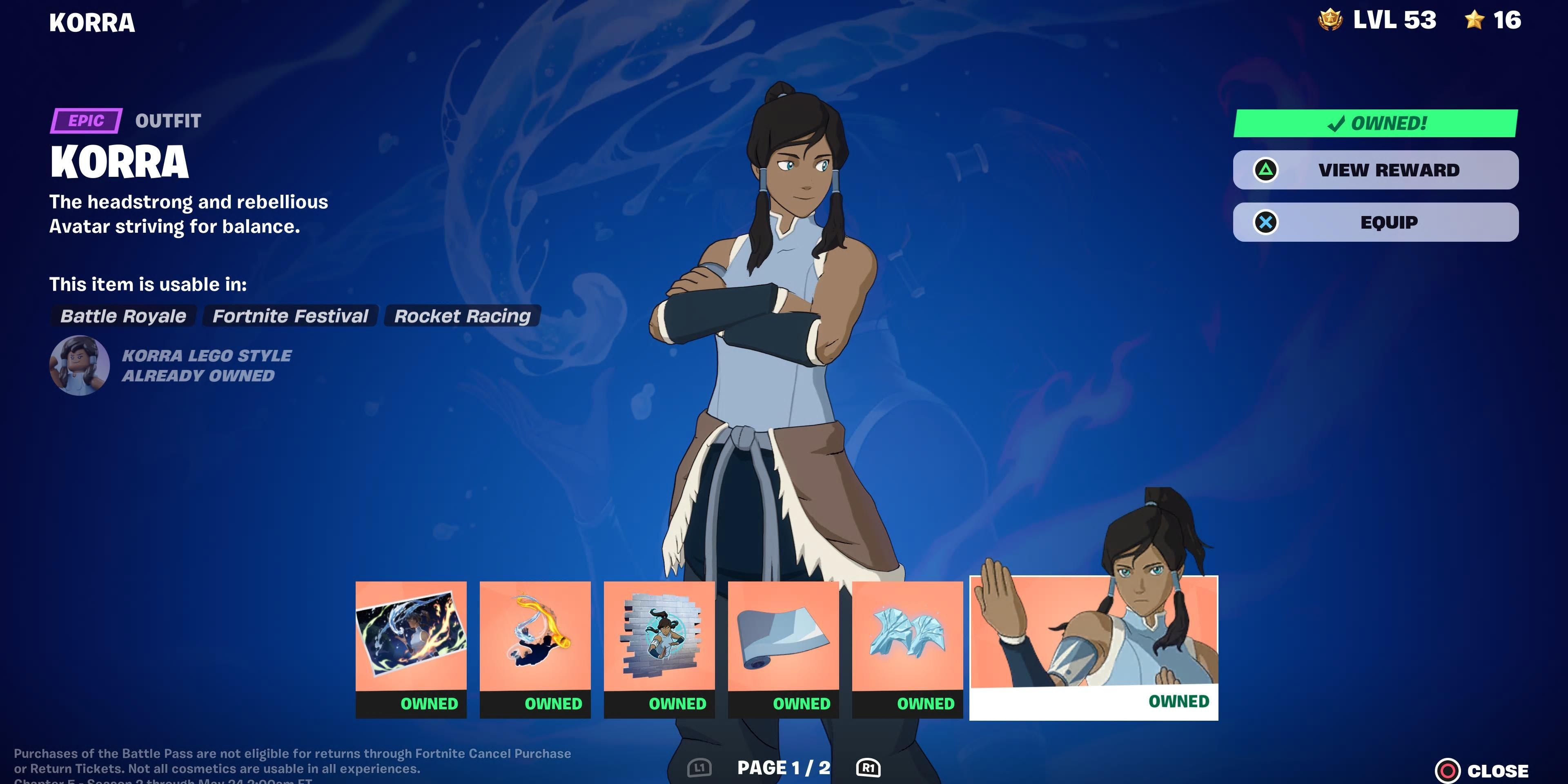 korra quest cosmetic unlocks