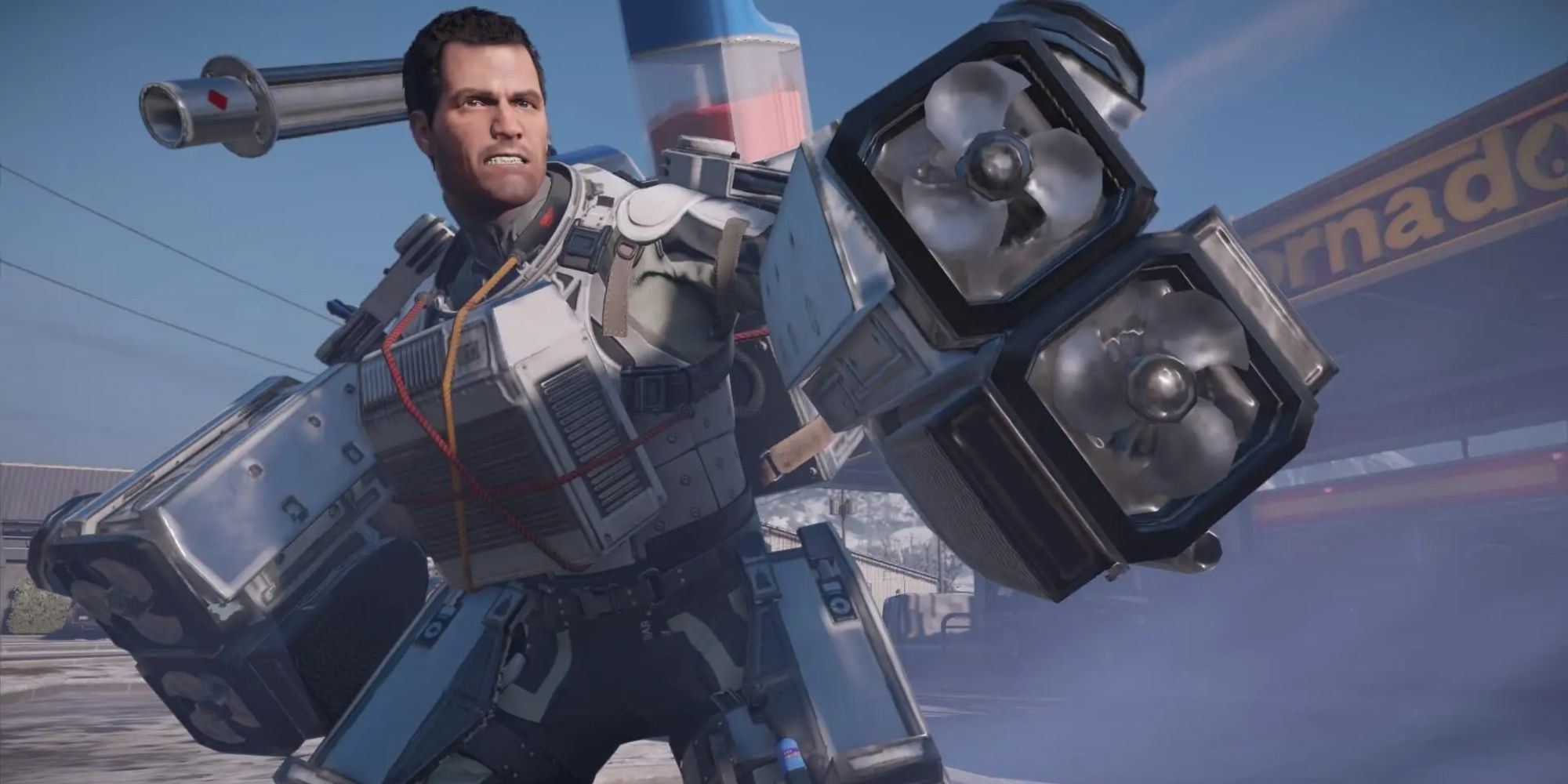 Frank West in a mech suit in Dead Rising 4