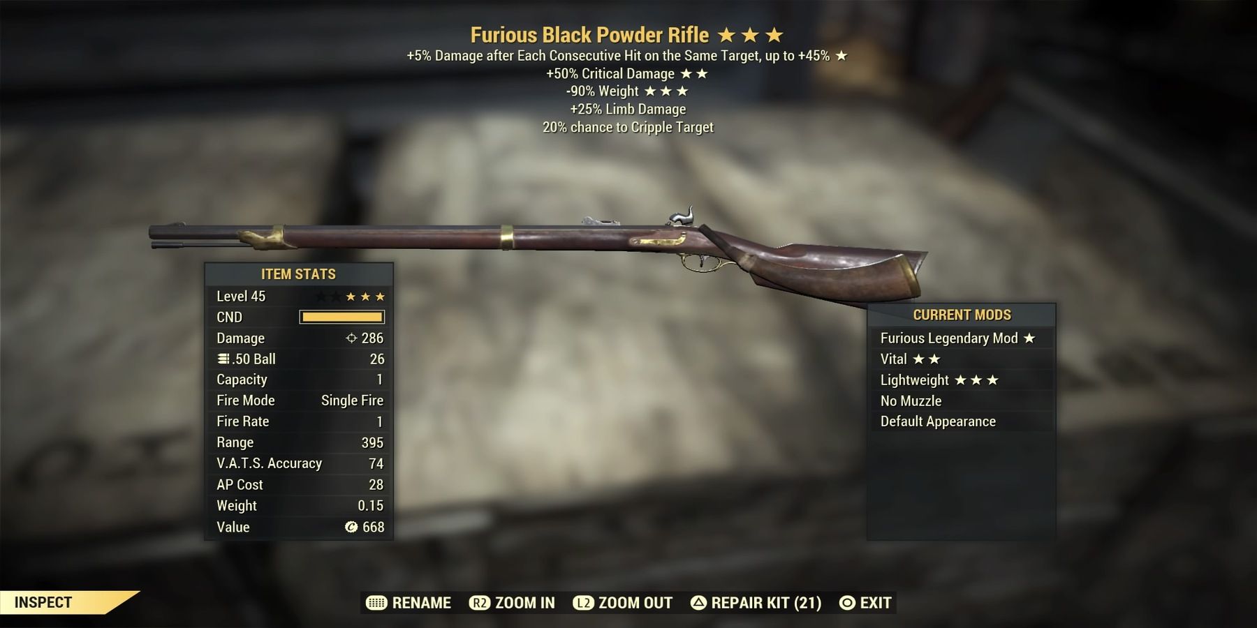 Furious Black Powder Rifle in Fallout 76