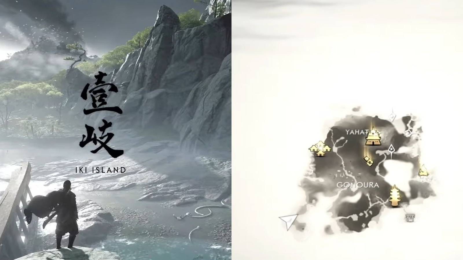 ghost of tsushima Jin standing and Iki map