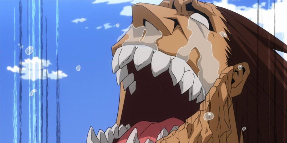 Gigantomachia cries at Shigaraki's strength.