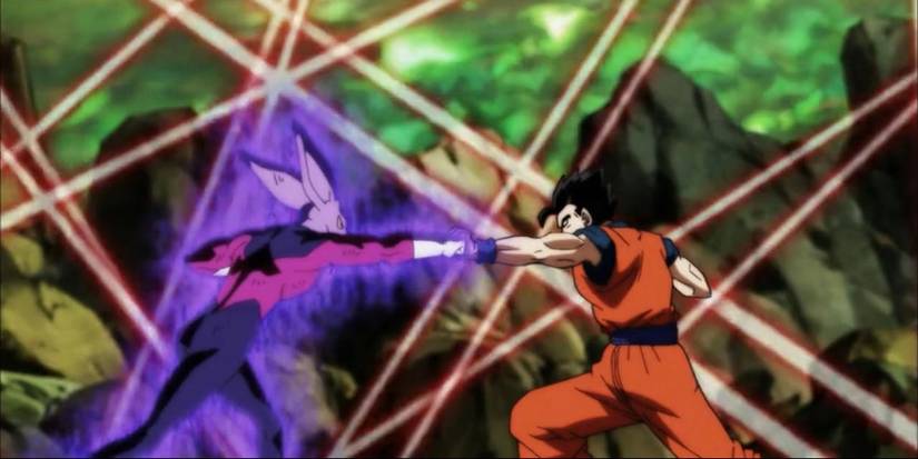 Gohan fights Dyspo while Frieza shoots the Cage of Light in Dragon Ball