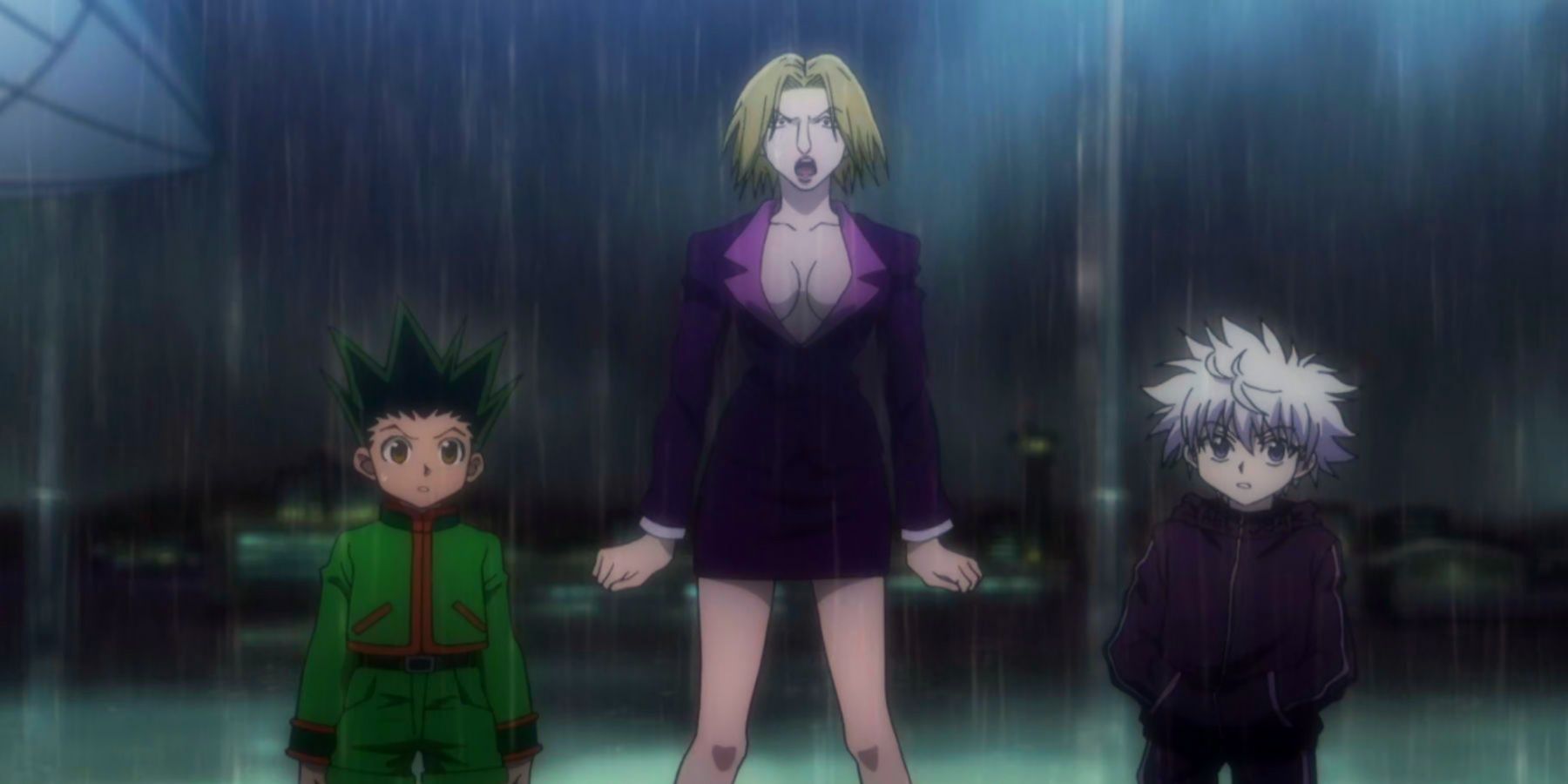 Gon, Pakunoda, and Killua during the Yorknew City arc in Hunter x Hunter-1