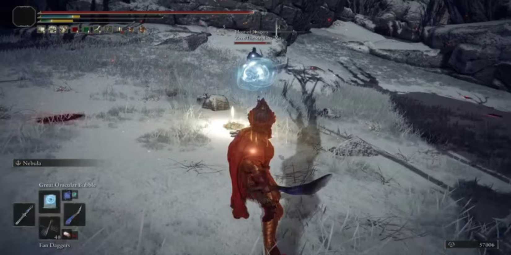 Player using Great Oracular Bubble on an enemy invader in Elden Ring