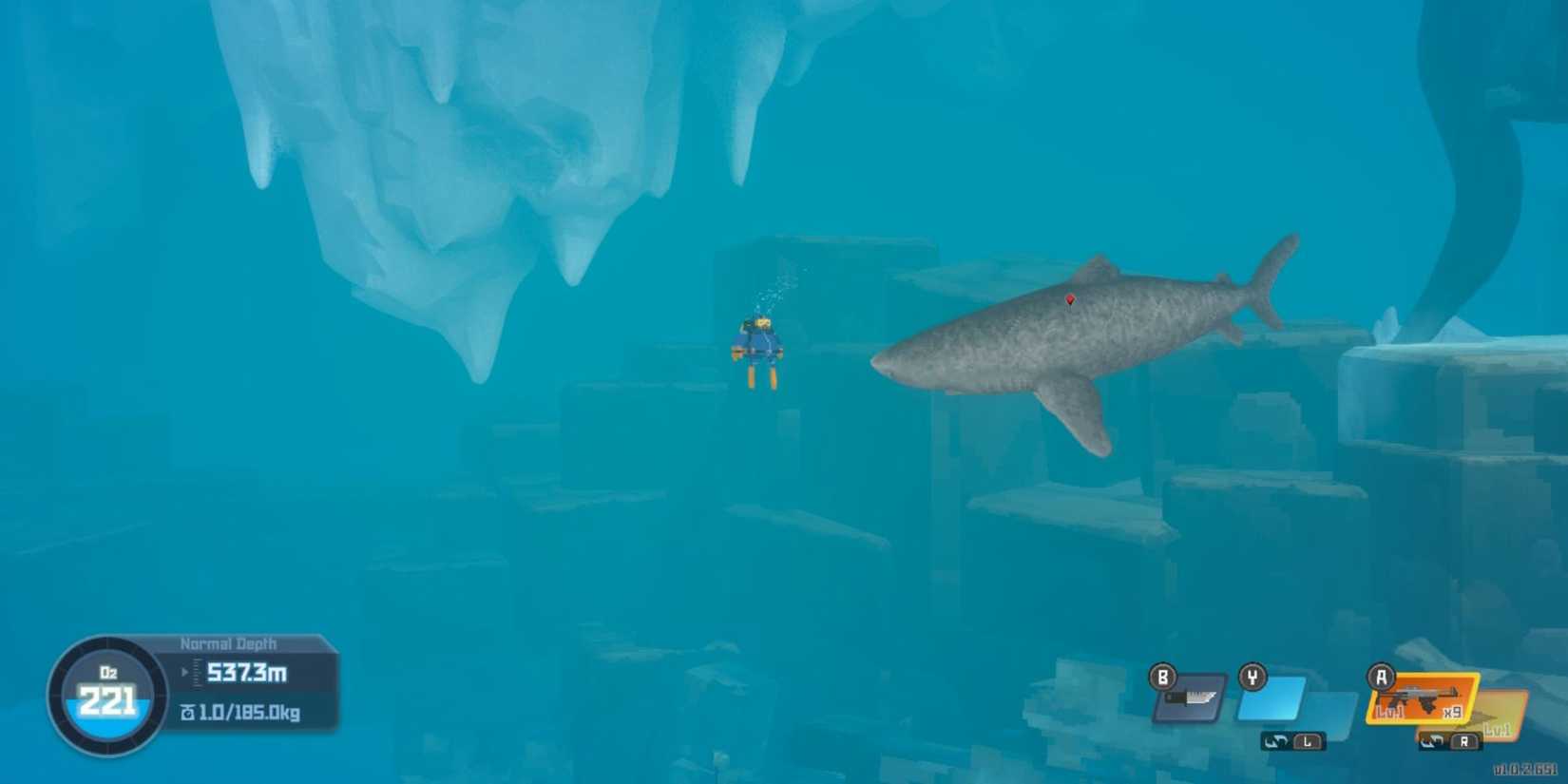 Dave the Diver beside a Greenland Shark in the Glacial Area