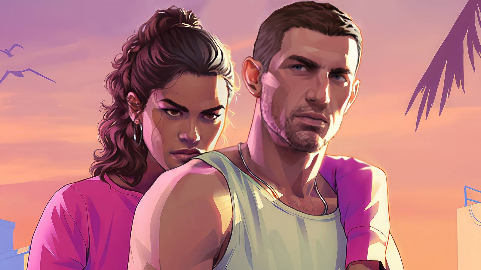 GTA 6 artwork Jason and Lucia upscaled medium close-up crop