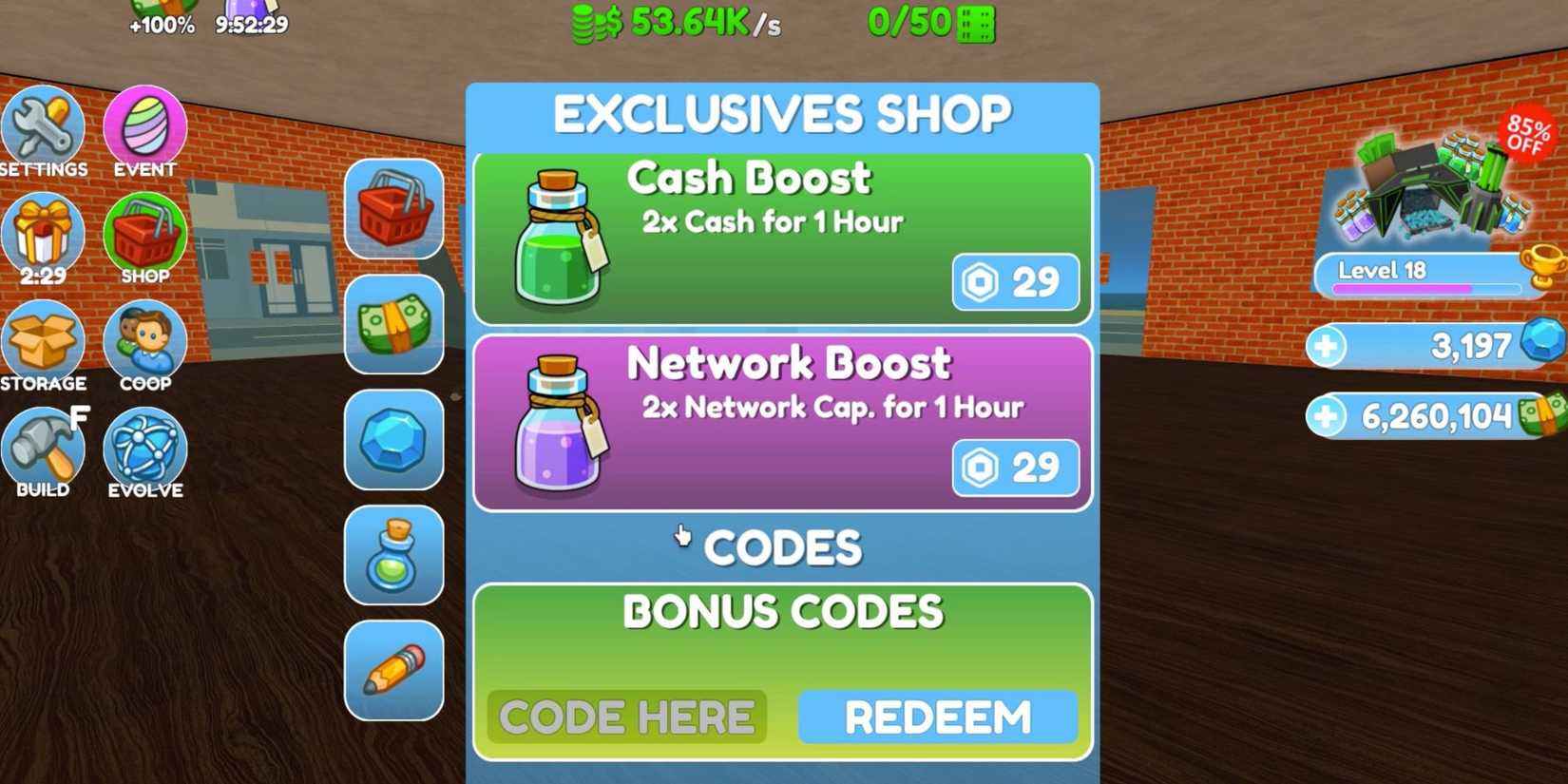 Hacker Tycoon: the codes tab