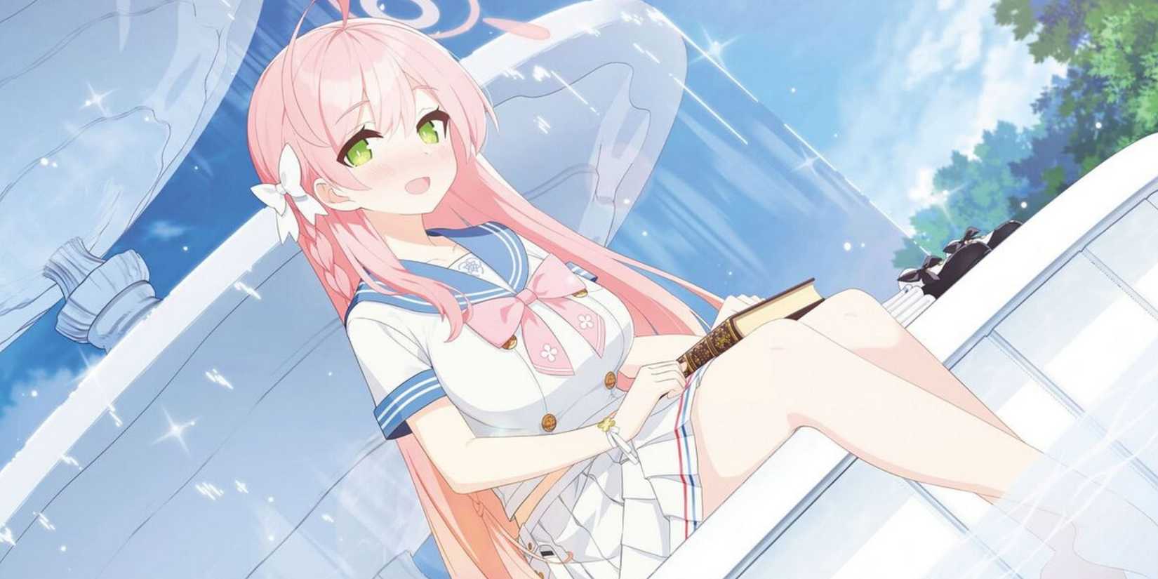 Urawa Hanako sitting near a fountain in park smiling