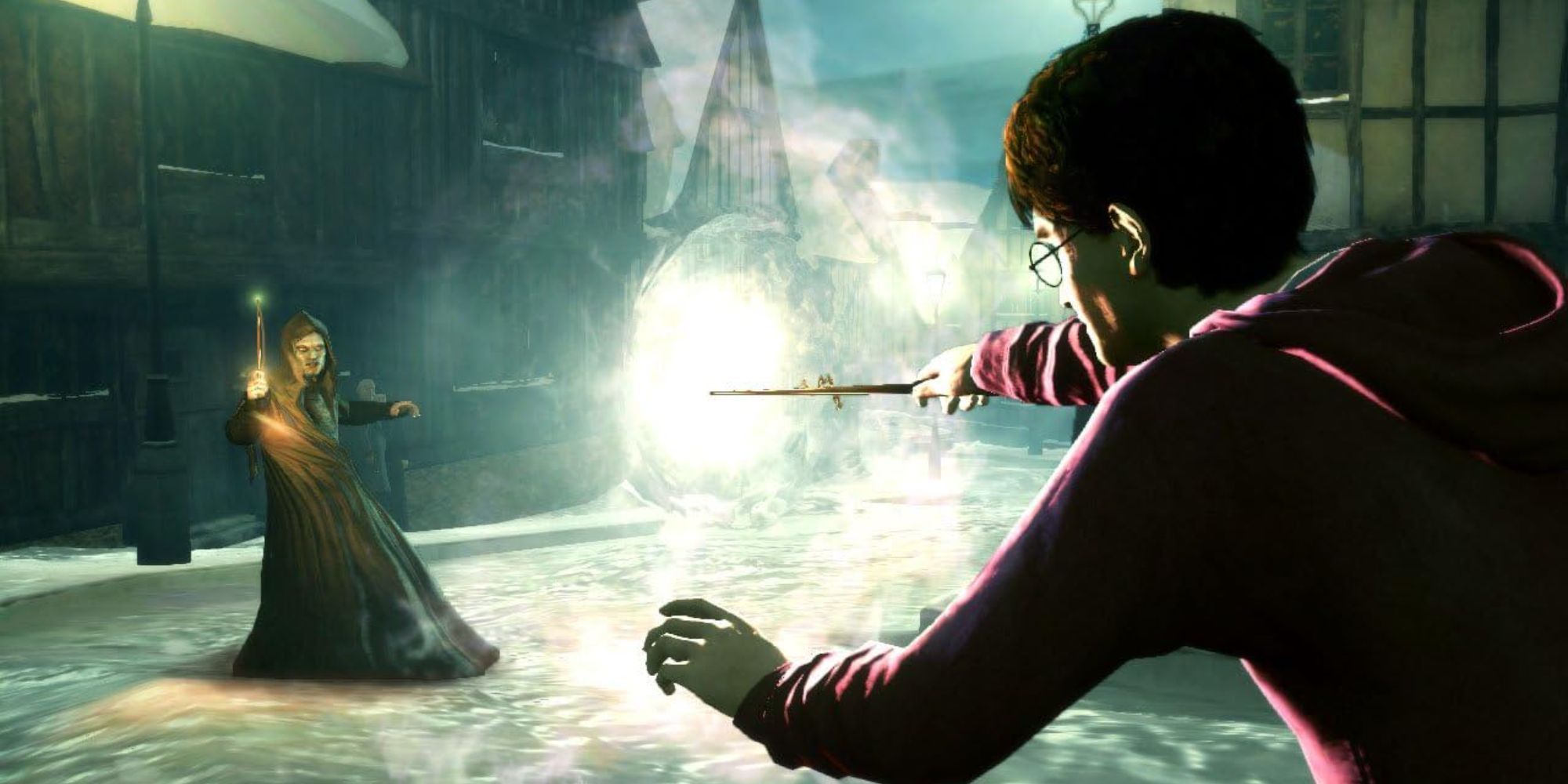 Harry Potter and the Deathly Hallows Part 1 Video Game, Harry duelling with a Death Eater