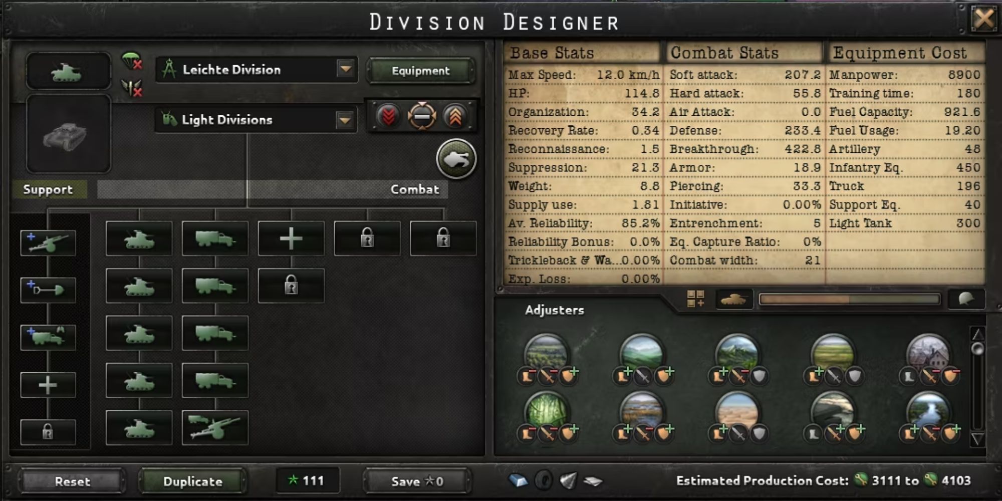 Hearts of Iron 4 21-Width Light Tank Division Template