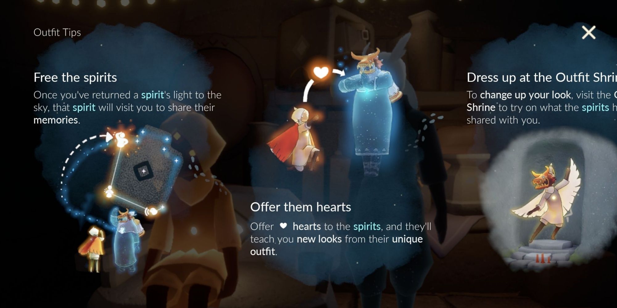Outfit tip menu telling how to use hearts in the game