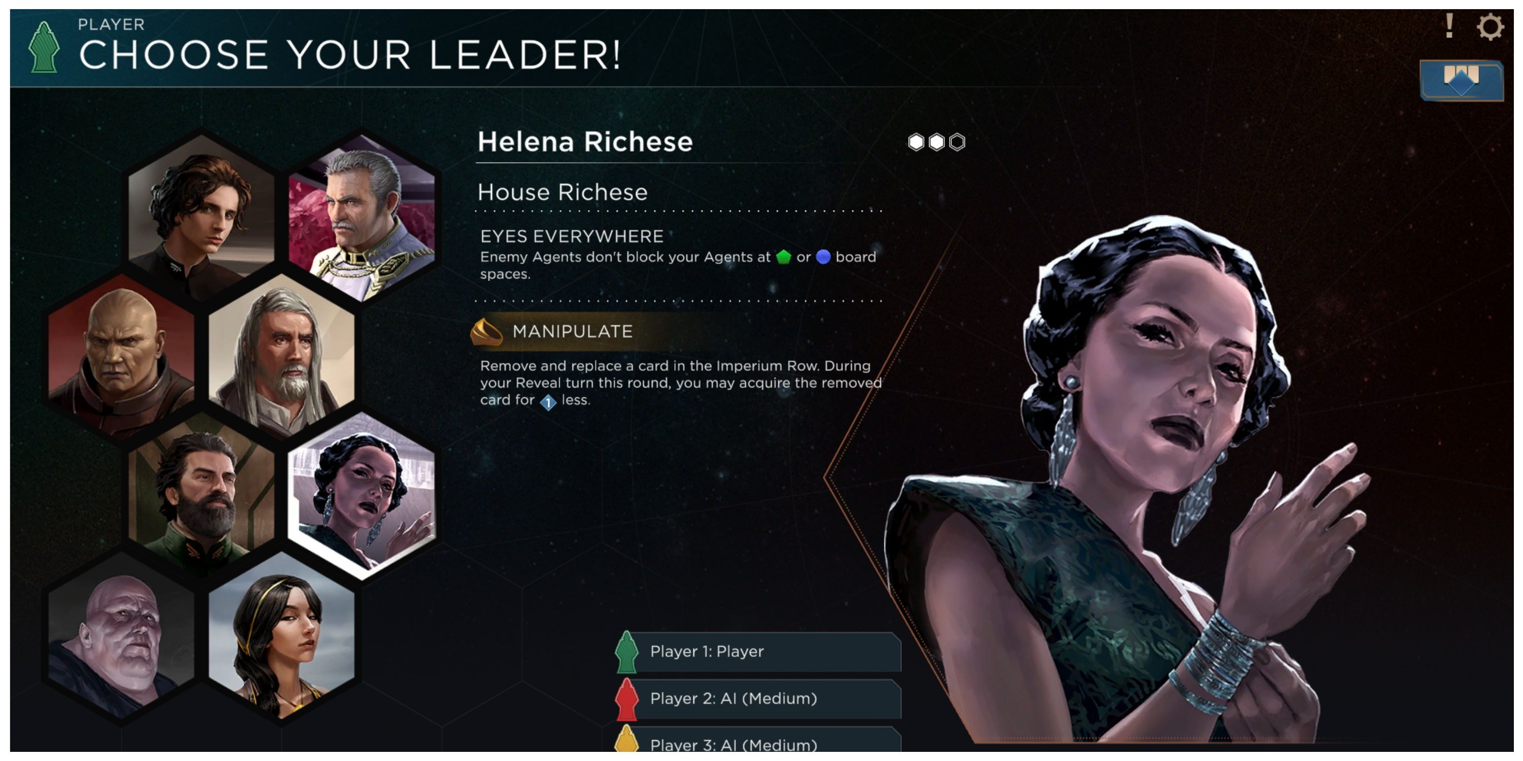 Dune: Imperium - Leader Select Screen, Selecting Helena