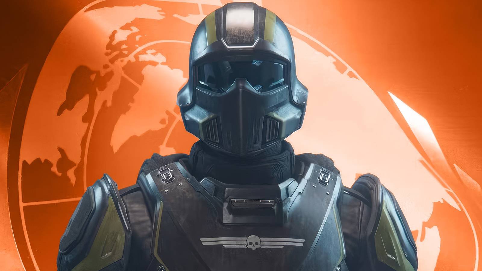 Helldivers 2 character in front of Crayola Orange flag