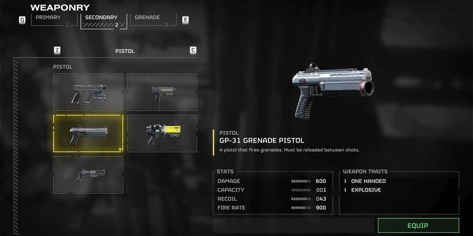 Helldivers 2 Grenade Pistol stats
