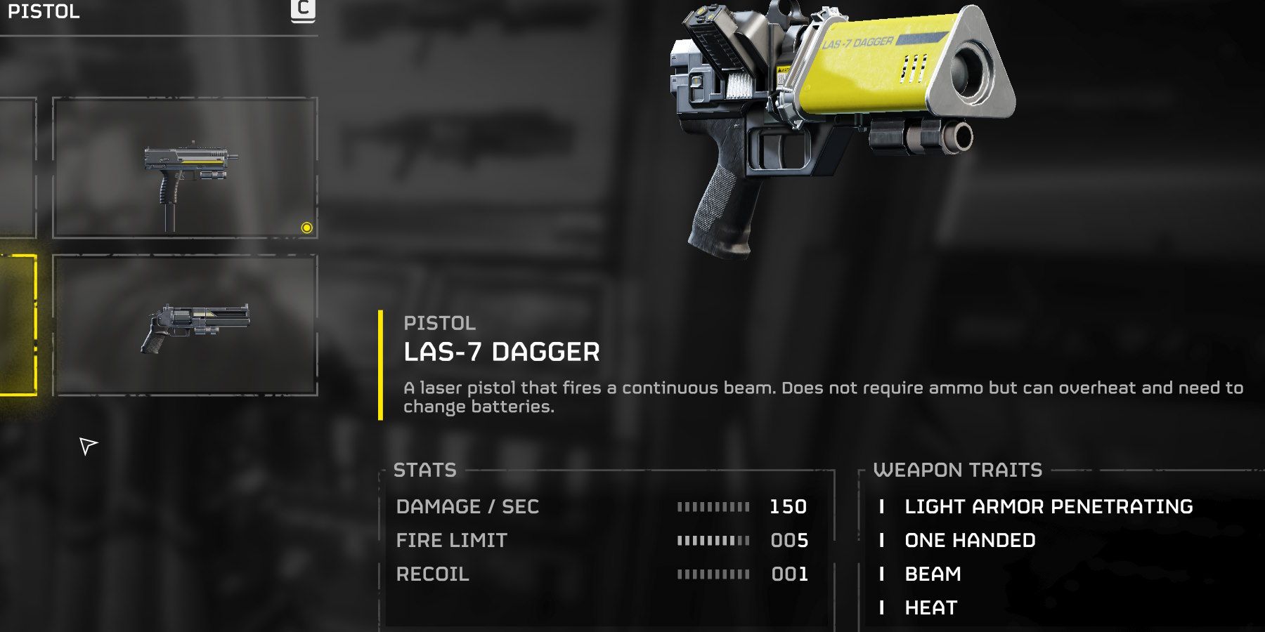 Helldivers 2 Las-7 Dagger secondary weapon