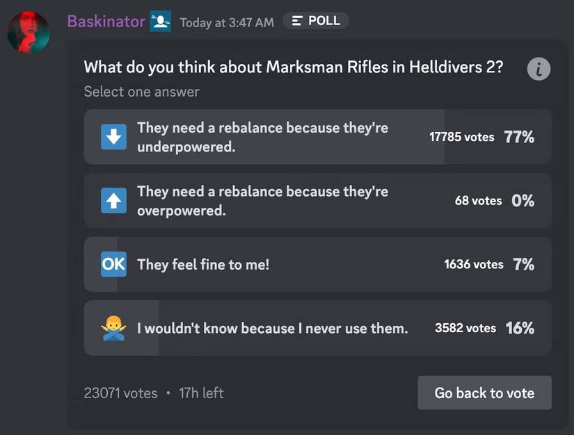 Helldivers 2 Marksman Rifles poll