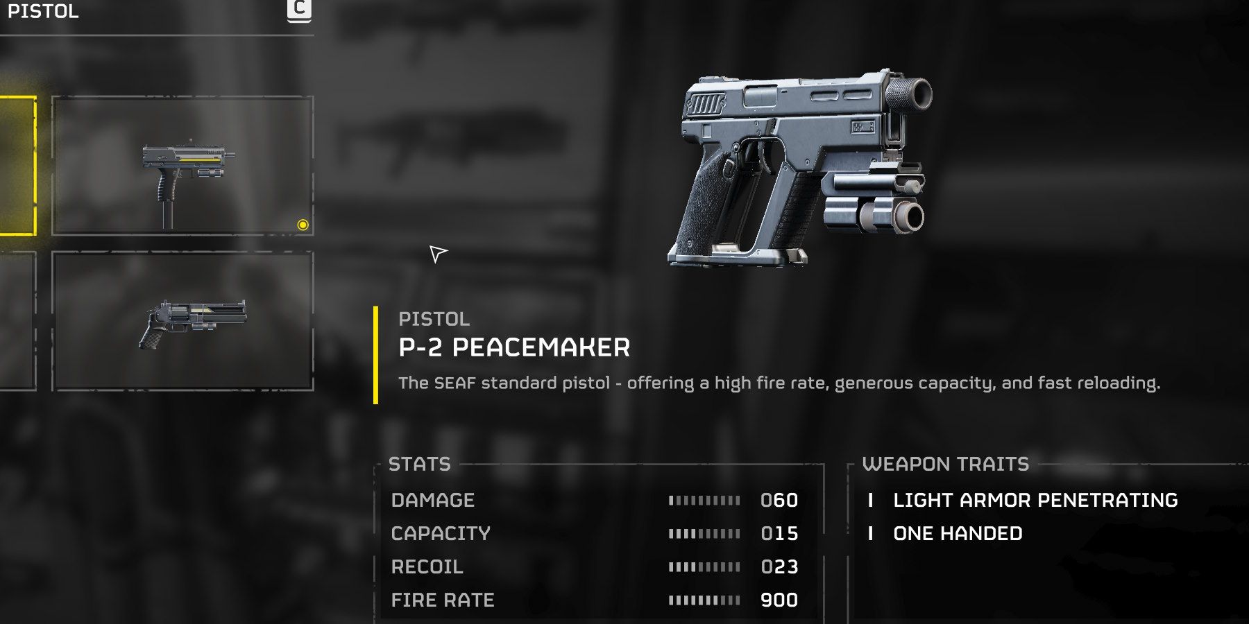 Helldivers 2 P-2 peacemaker secondary weapon