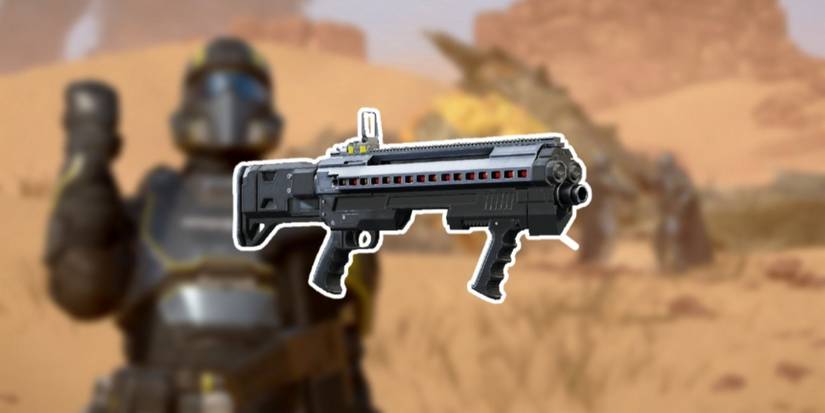 Helldivers 2 Punisher in foreground with helldiver posing background