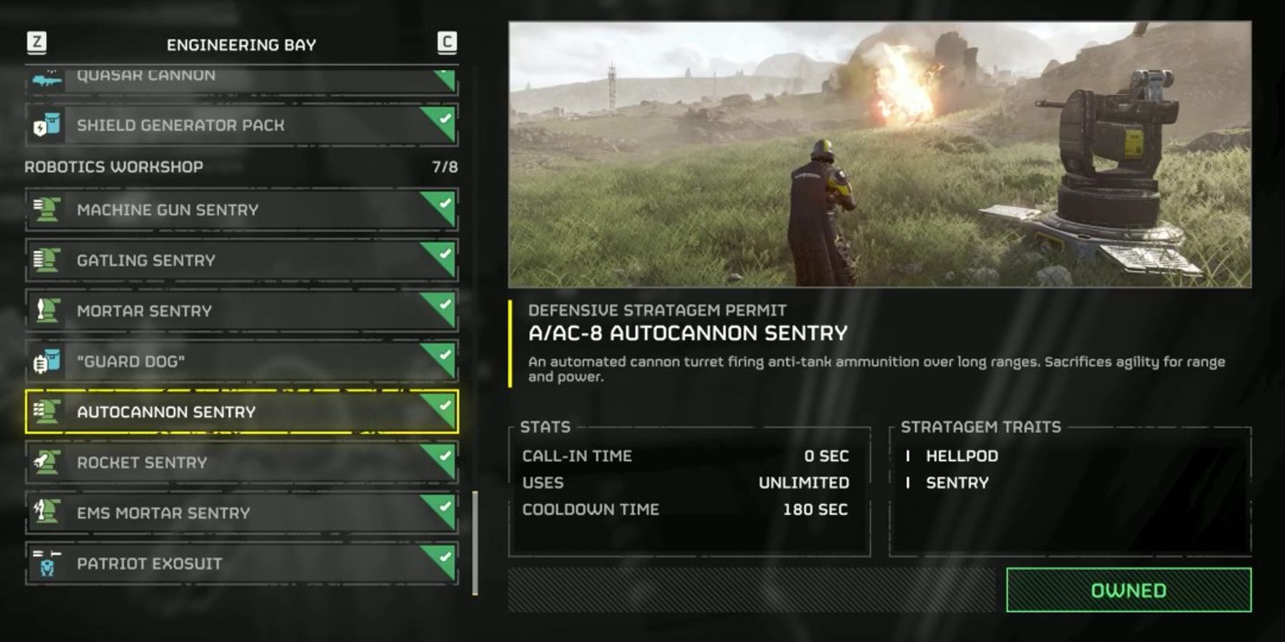 Helldivers 2 Ship Management Stratagem Autocannon Sentry