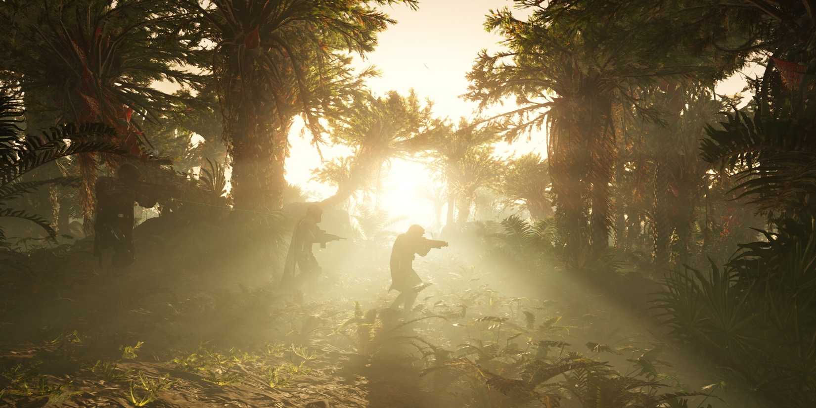 helldivers 2 squad traversing a jungle