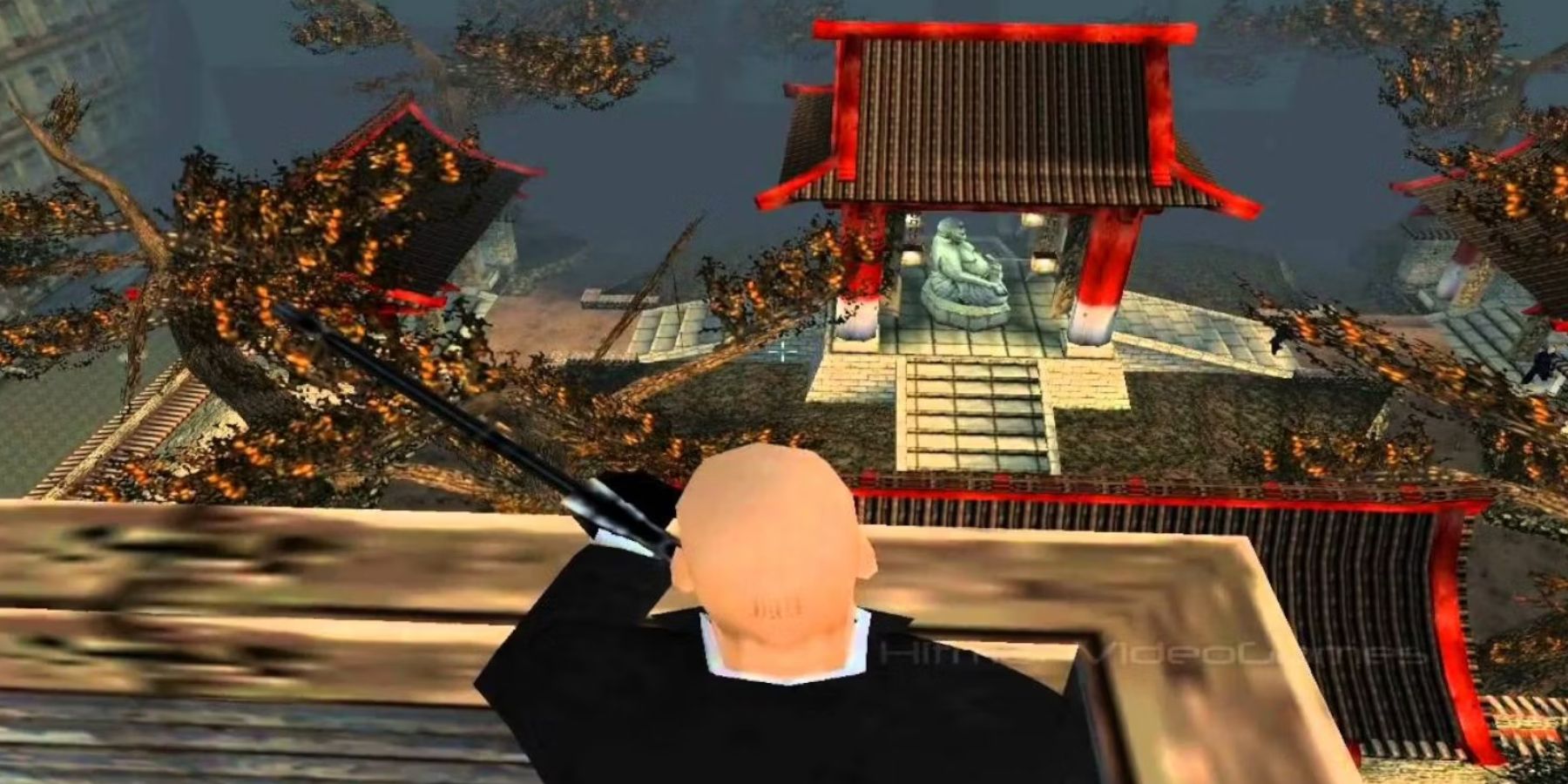 Hitman Agent 47 waiting for his target in Japanese garden