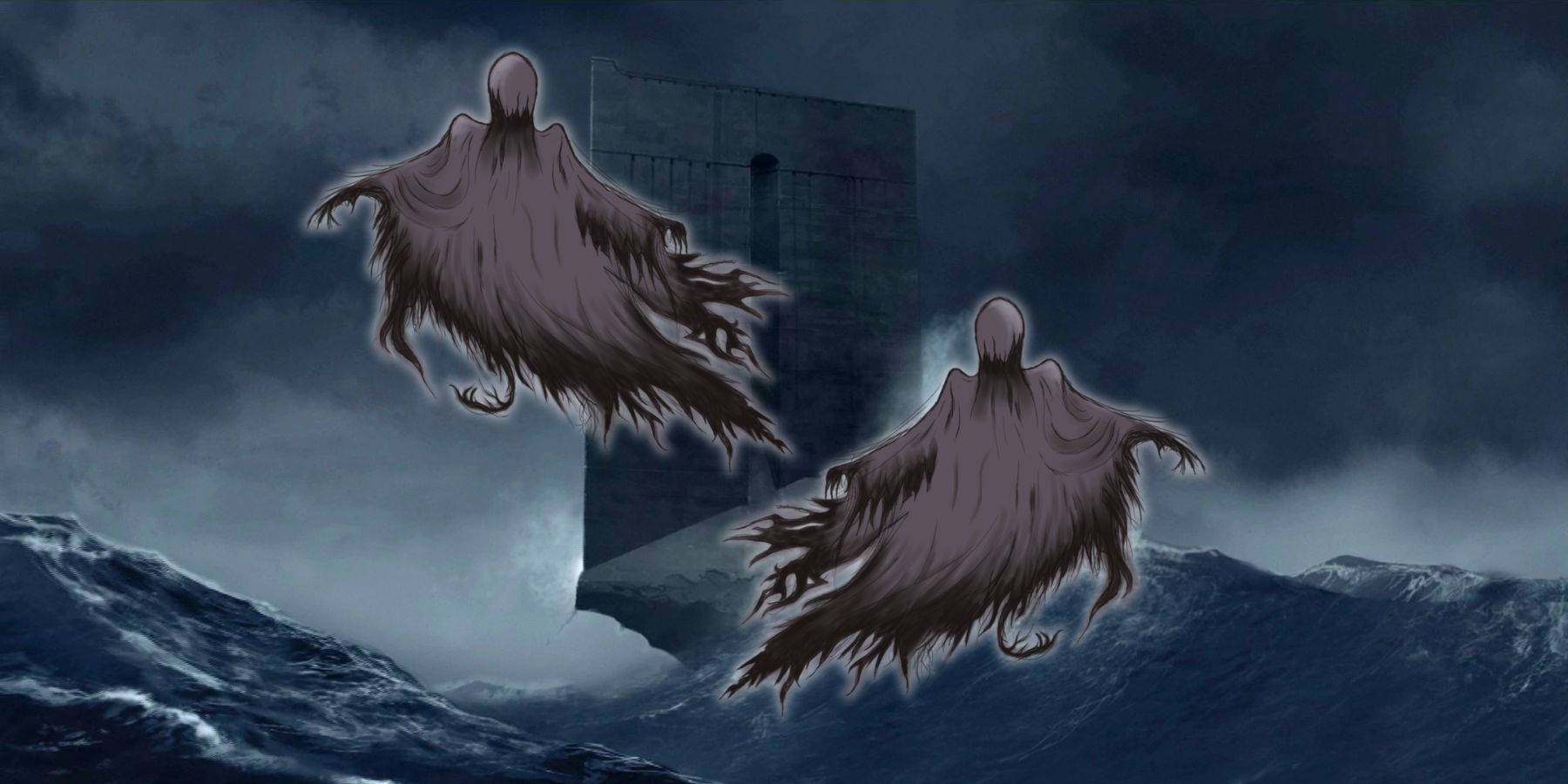 Two Dementors float around the prison Azkaban