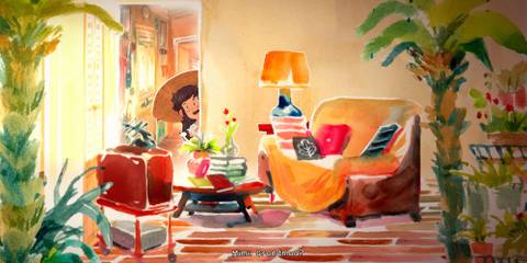 A girl peeking around the wall in Dordogne