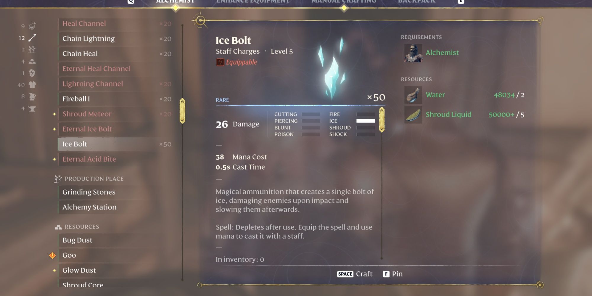 Ice Bolt Charges For Wizard Weapons In Enshrouded