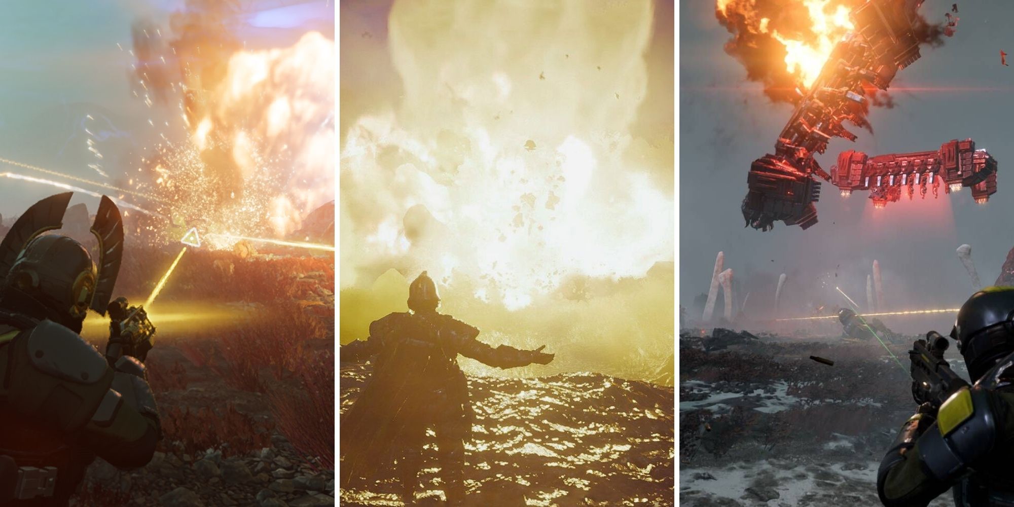 A grid showing three different scenarios in Helldivers 2