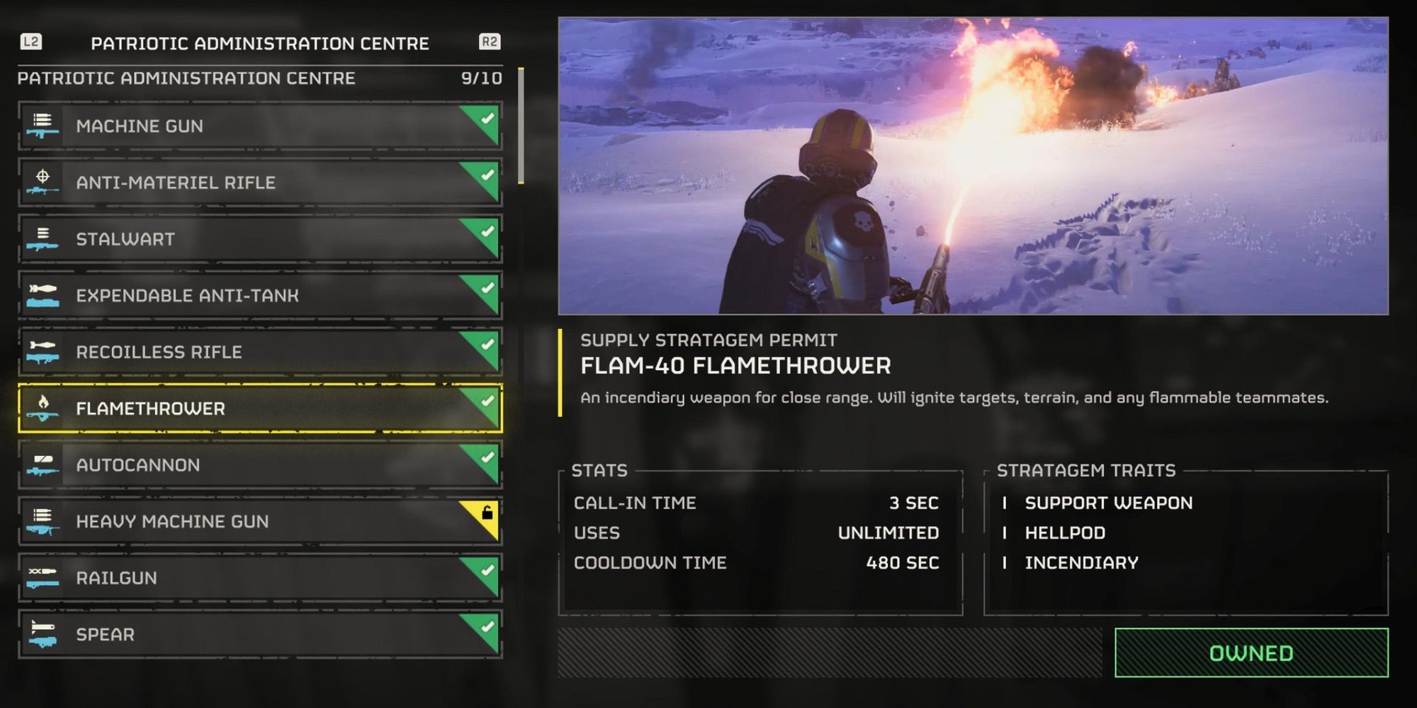 Flamethrower in Helldivers 2