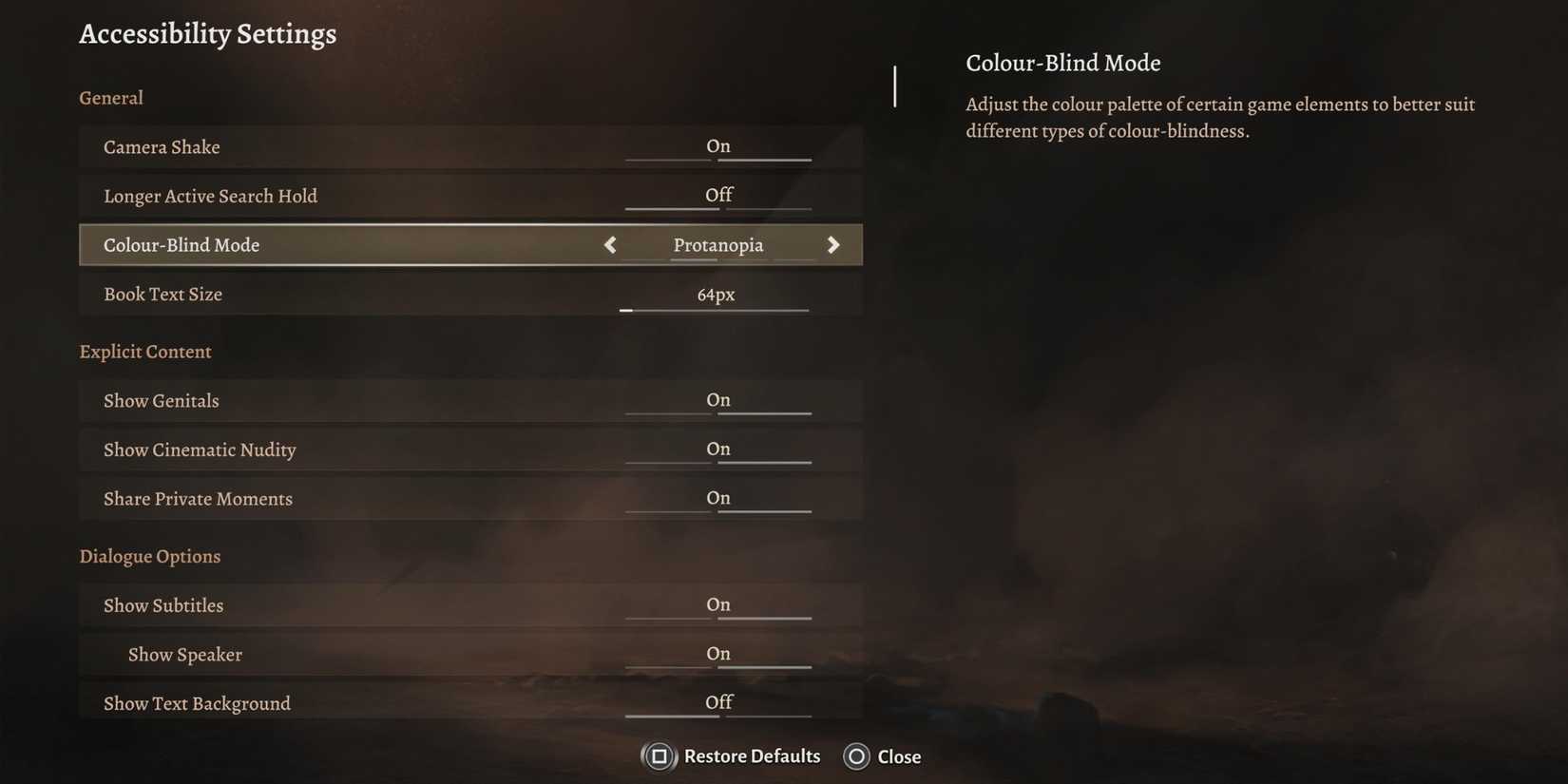 Accessibility settings in Baldur’s Gate 3
