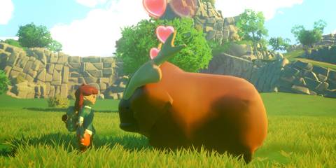 A player with an animal in Yonder: The Cloud Catcher Chronicles