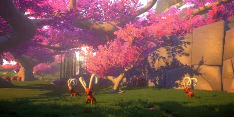Pink trees in Yonder: The Cloud Catcher Chronicles
