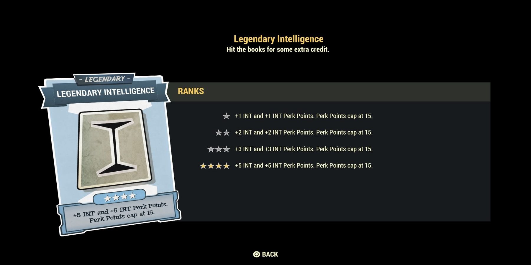 Intelligence Legendary Perk Card in Fallout 76