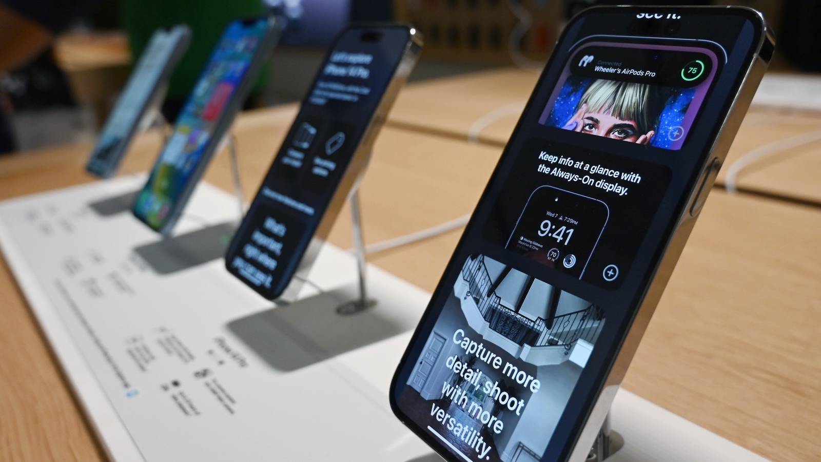 iPhones on table at store