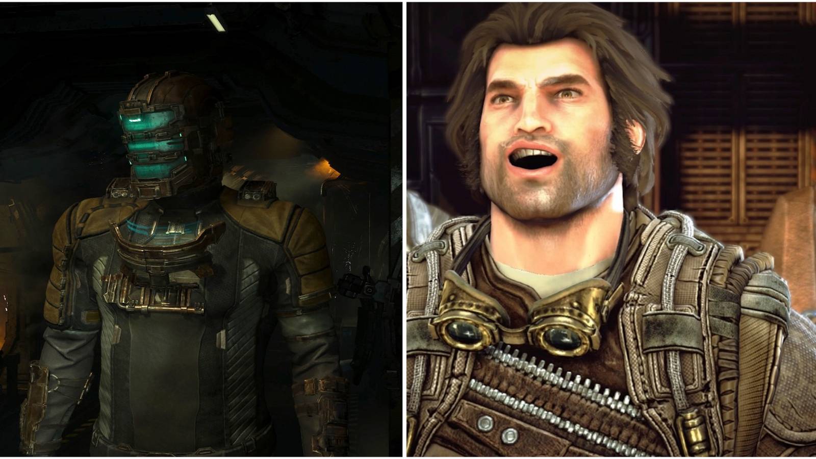 Isaac with his helmet on in the Dead Space remake and Grayson in Bulletstorm