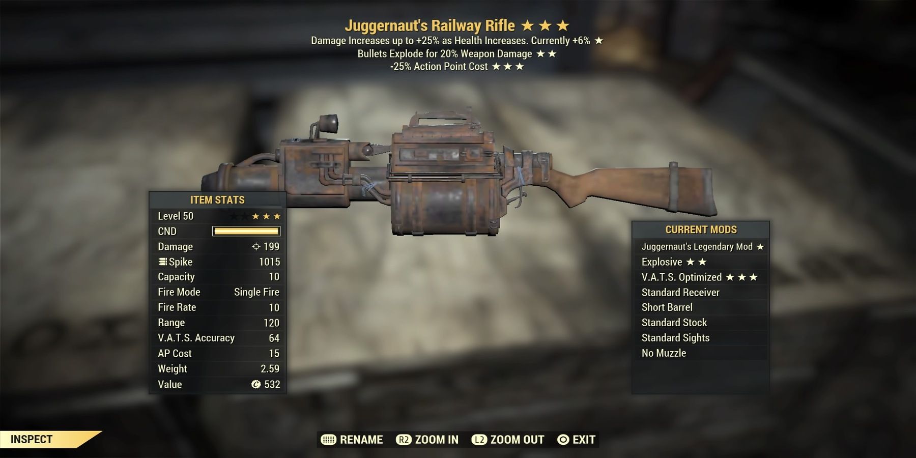 Juggernaut's Railway Rifle in Fallout 76