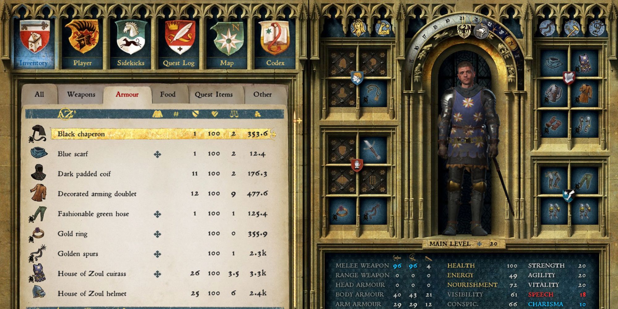 The armor menu in Kingdom Come: Deliverance