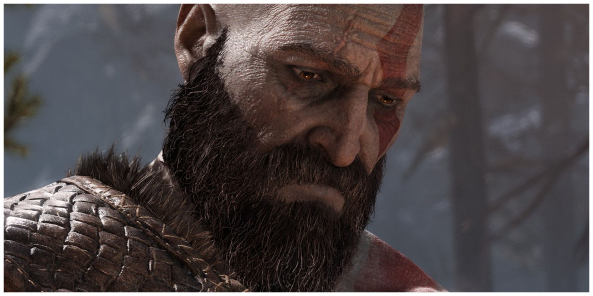 Kratos frowning in God of War
