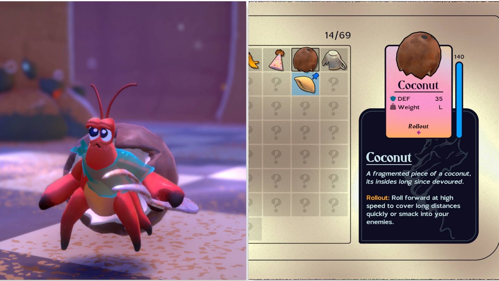 Kril and the shell menu in Another Crab's Treasure