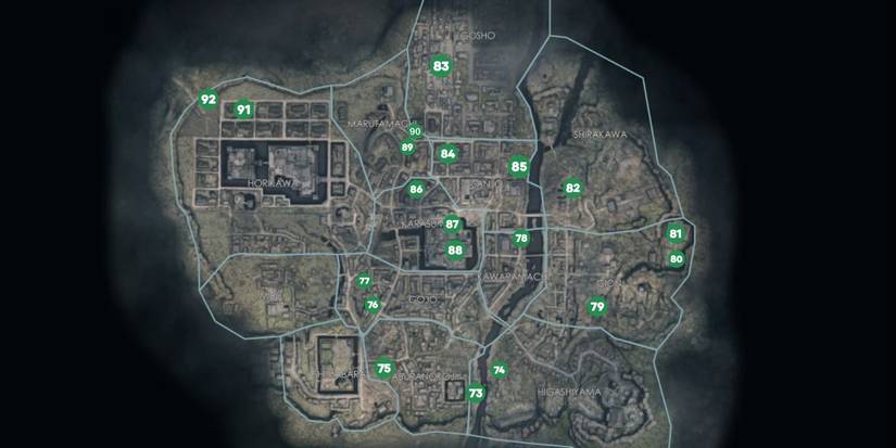 The Rise Of The Ronin character is revealing the Fugitive locations in the Kyoto Region.