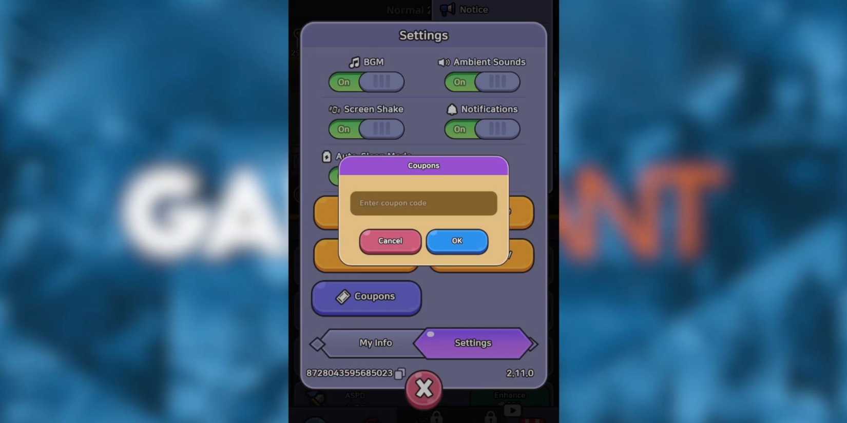 Legend of Slime: the codes tab