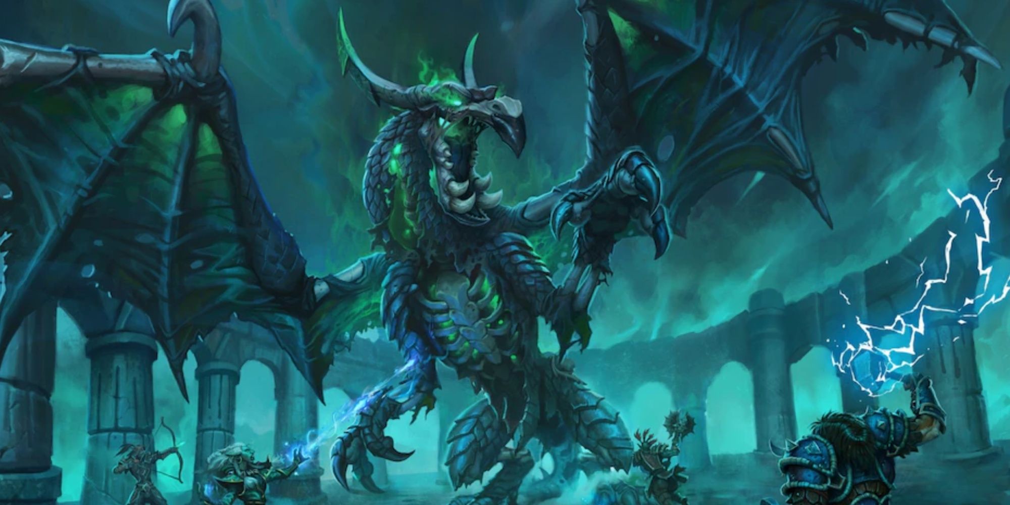 World Of Warcraft - Official Artwork of Heroes Fighting Undead Dragon