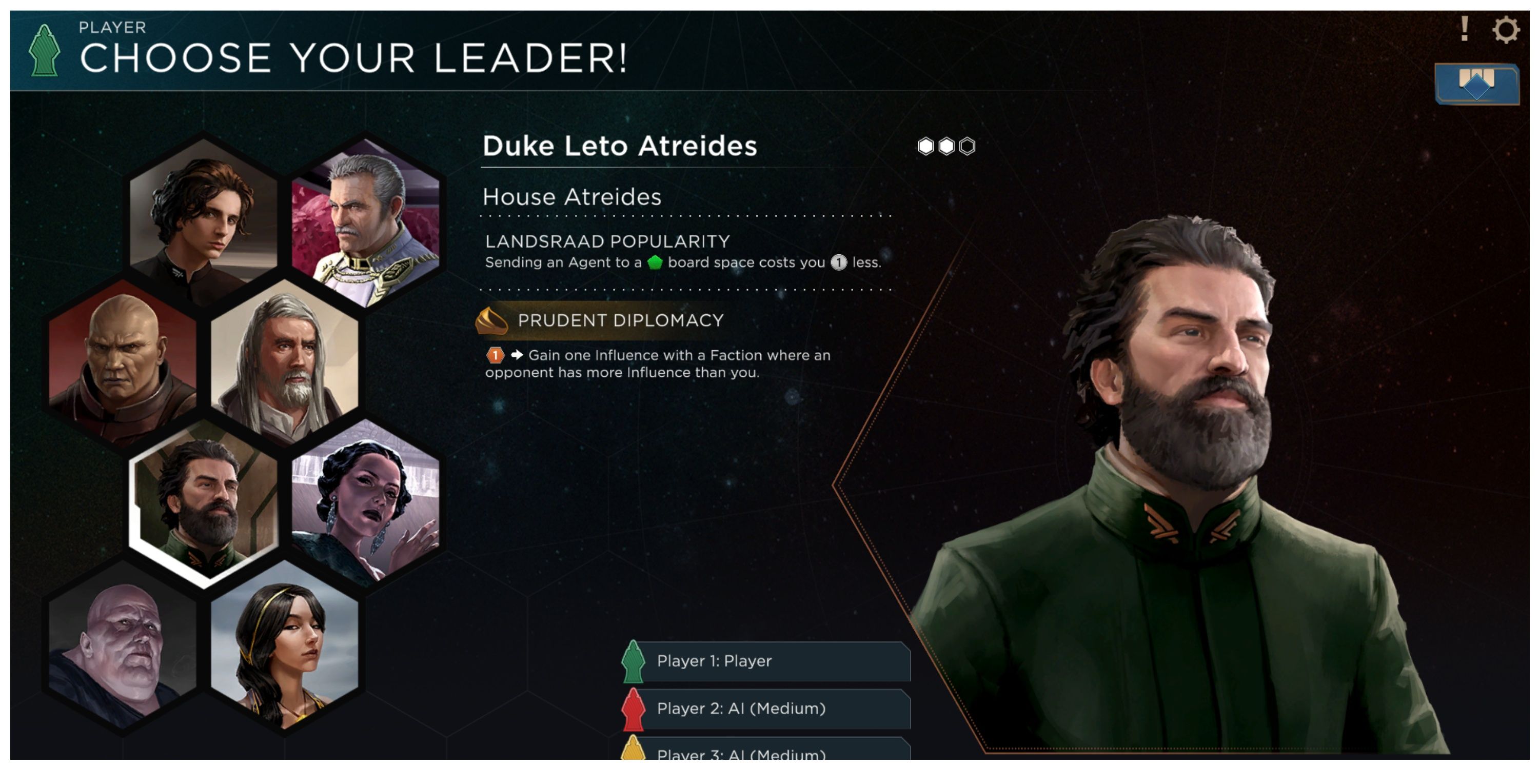 Dune: Imperium - Leader Select Screen, Selecting Leto