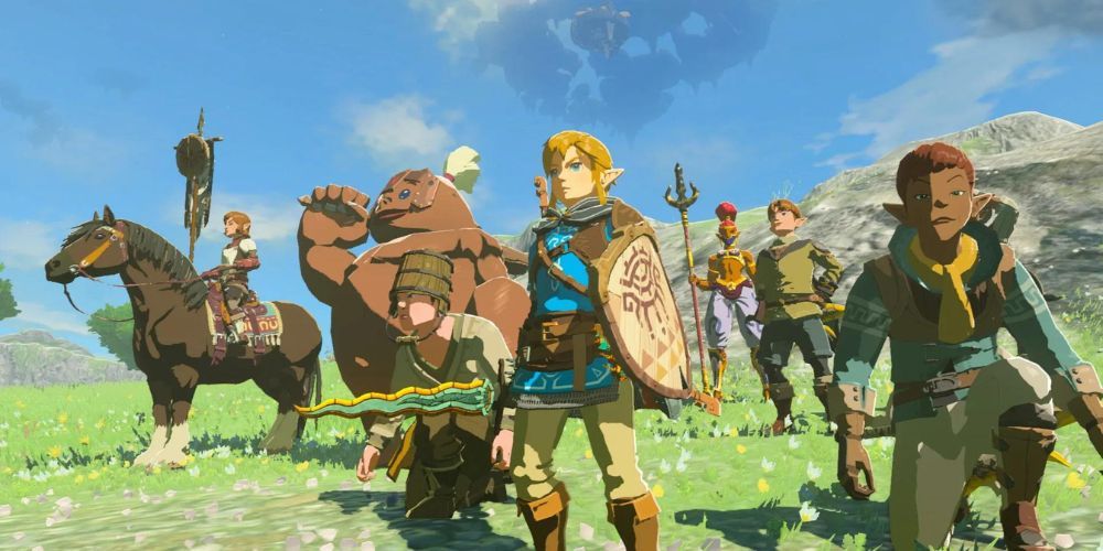 Link alongside a small army of Hyrulian fighters, from one of the Legend of Zelda Tears of the Kingdom official trailers.