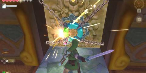 Link solving a puzzle in The Legend of Zelda Skyward Sword HD.