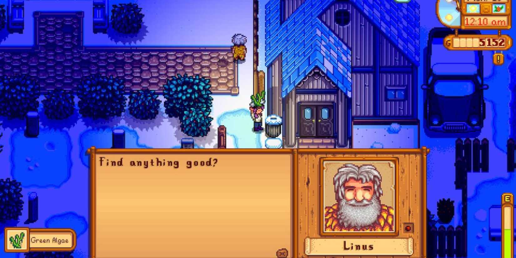 Linus searching a bin in Stardew Valley