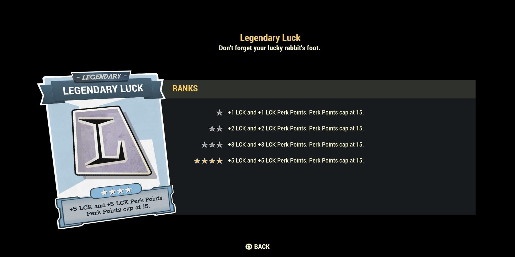 Luck Legendary Perk Card in Fallout 76