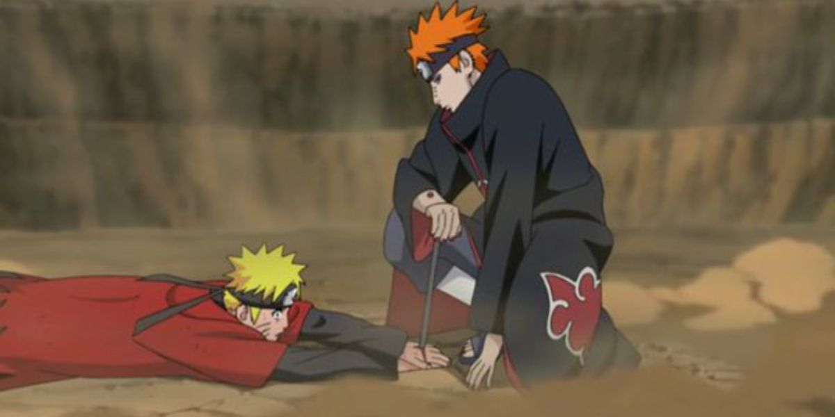 Naruto vs Pain Naruto on the floor due to Pain's attack