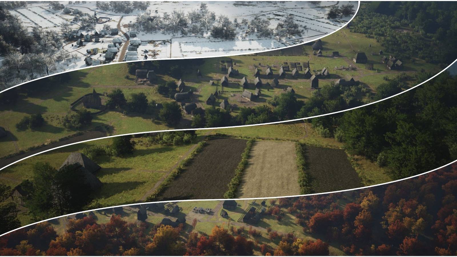 An image depicting the four different seasons in Manor Lords